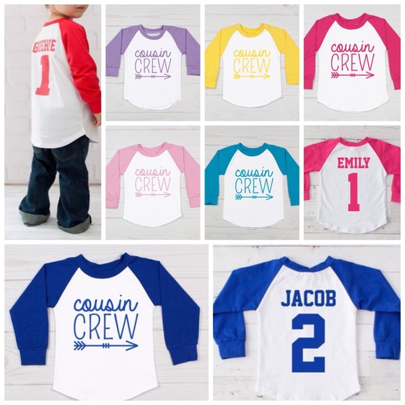 🆕Personalized Kids Cousin Crew Raglan Tees - Picture 2 of 9